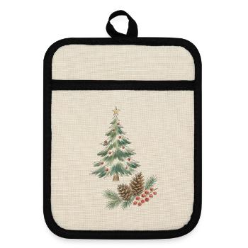 Weihnachtsbaum mit Tannenzapfen und Beeren - Topflappen mit Gummirückseite - Leinen/Schwarz  - Vorne