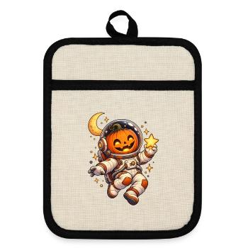 Kürbis-Astronaut - Topflappen mit Gummirückseite - Leinen/Schwarz  - Vorne