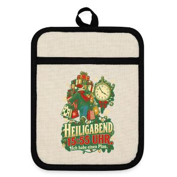 Heiligabend 15:55 Uhr mit Plan - Topflappen mit Gummirückseite - Leinen/Schwarz  - Vorne