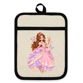Märchenprinzessin mit Krone - Topflappen mit Gummirückseite - Leinen/Schwarz  - Vorne