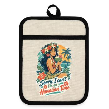 Entspanntes Hula Girl auf Hawaiian Time - Topflappen mit Gummirückseite - Leinen/Schwarz  - Vorne