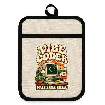 Vibe Coder Retro Computer macht Pause Wiederholung - Topflappen mit Gummirückseite - Leinen/Schwarz  - Vorne