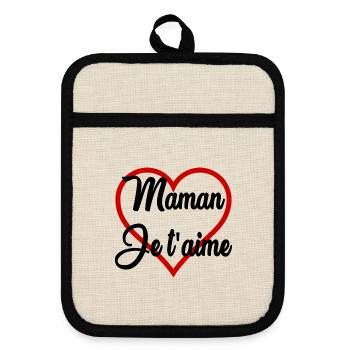 MOTHER'S DAY. HAPPY MOTHER'S DAY - Pot holders with rubber back - linen/black  - Front
