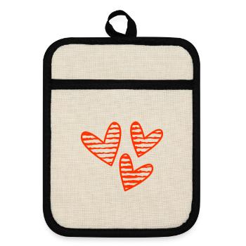 HEART. HEARTS. VALENTINE'S DAY. LOVE. LOVE. COUPLE. - Pot holders with rubber back - linen/black  - Front