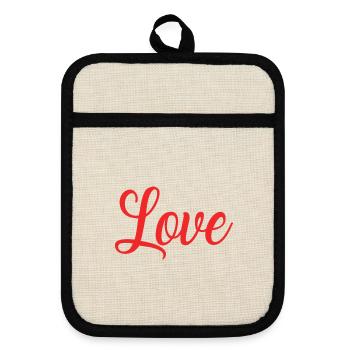 COUPLE. VALENTINE'S DAY. HEART. CHRISTMAS. JUST MARRIED. - Pot holders with rubber back - linen/black  - Front