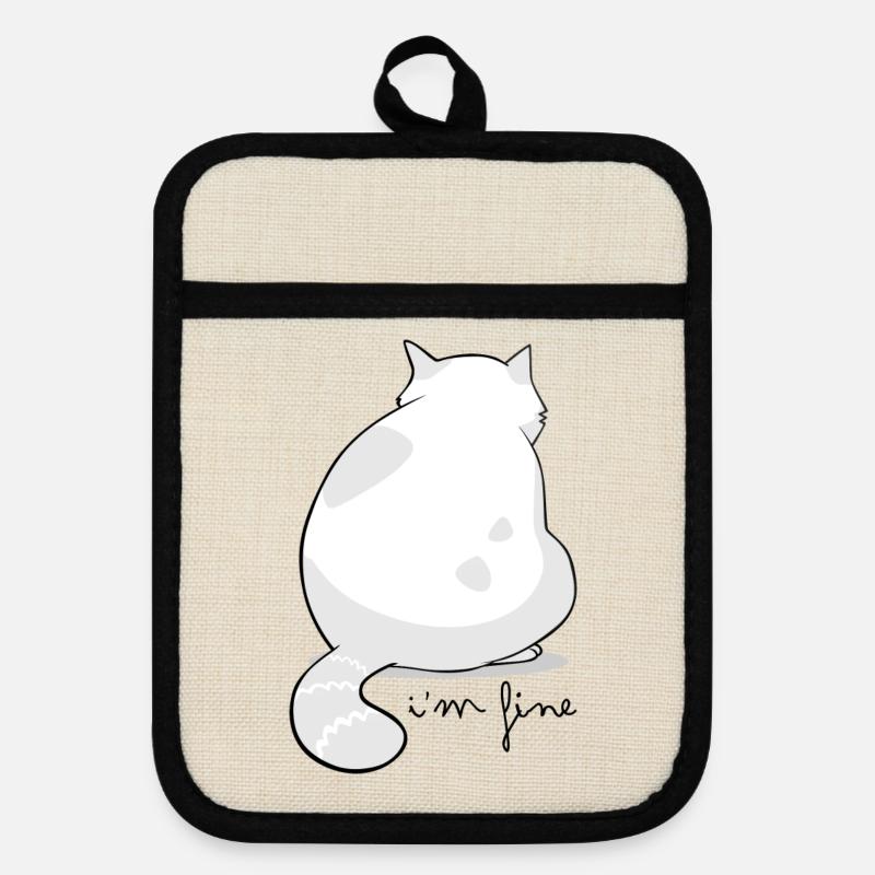 Backview Fluffy Cat Silhouette - Pot holders with rubber back - linen/black 