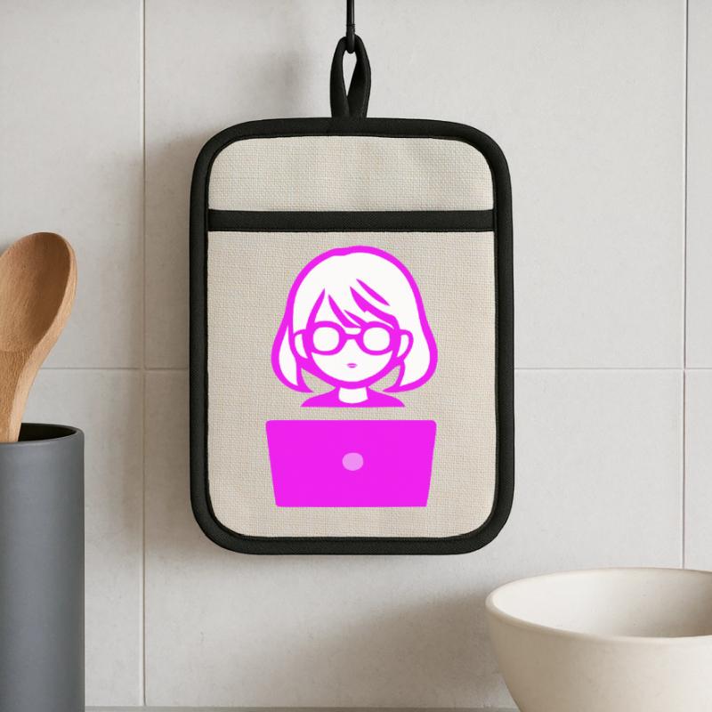 Frau mit Computer Programmierer Coder Topflappen mit Gummirückseite