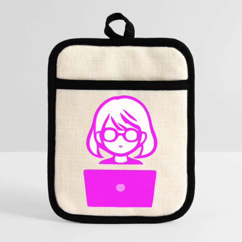 Frau mit Computer Programmierer Coder Topflappen mit Gummirückseite