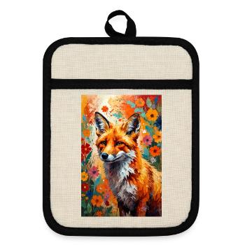 Fuchs Blumen abstrakt Fuchsliebhaber Geschenk  - Topflappen mit Gummirückseite - Leinen/Schwarz  - Vorne