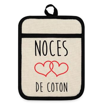 Cotton Wedding 1 Year Wedding - Pot holders with rubber back - linen/black  - Front