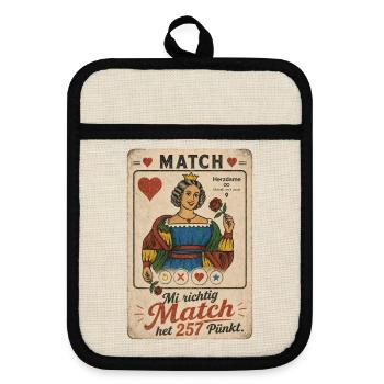 Jasskarte Herz Dame - Dein perfekter Match - Topflappen mit Gummirückseite - Leinen/Schwarz  - Vorne
