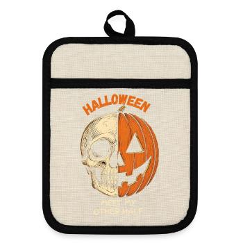 Halloween Skull Pumpkin Lernt meine andere Hälfte kennen - Topflappen mit Gummirückseite - Leinen/Schwarz  - Vorne