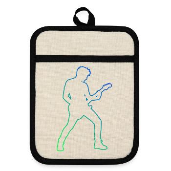 Gitarrenspiel Geschenkidee für ein Gitarrenspieler - Topflappen mit Gummirückseite - Leinen/Schwarz  - Vorne
