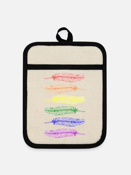 Federn Regenbogen - Topflappen mit Gummirückseite - Leinen/Schwarz