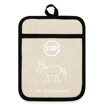überfährt stoppschild, Stopptafel Pferd mit Rädern - Topflappen mit Gummirückseite - Leinen/Schwarz  - Vorne