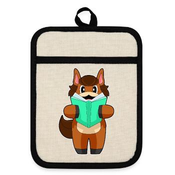 Horse Book - Pot holders with rubber back - linen/black  - Front