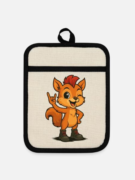 Punk Rock Squirrel - Topflappen mit Gummirückseite - Leinen/Schwarz