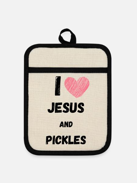 Gurken und Jesus Religiös - Topflappen mit Gummirückseite - Leinen/Schwarz 