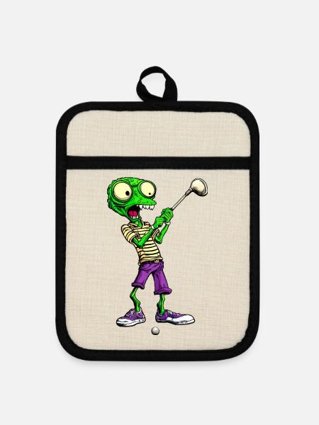 Golf Aliens - Topflappen mit Gummirückseite - Leinen/Schwarz