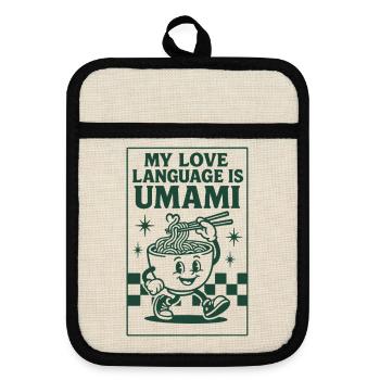 Umami Is Love | Ramen Noodles - Pot holders with rubber back - linen/black  - Front