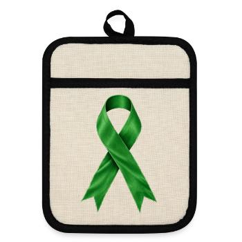 Mental Health Awareness – Dunkelgrüne Schleife - Topflappen mit Gummirückseite - Leinen/Schwarz  - Vorne