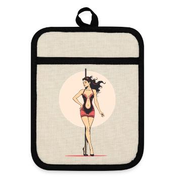 Sexy Pole Dance Silhouette – Erotische Kunst - Topflappen mit Gummirückseite - Leinen/Schwarz  - Vorne
