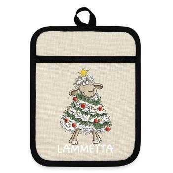 Lammetta Schaf I Weihnachten Lametta Wortspiel - Topflappen mit Gummirückseite - Leinen/Schwarz  - Vorne