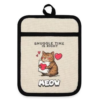 Snuggle Time Is Right Meow Katze Kuscheln Geschenk - Topflappen mit Gummirückseite - Leinen/Schwarz  - Vorne