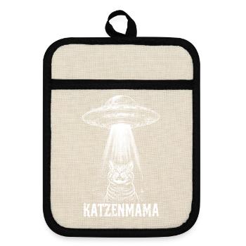 Katzenmama – UFO-Entführung - Topflappen mit Gummirückseite - Leinen/Schwarz  - Vorne