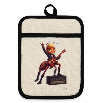 MALÚ die E-Gitarren Ameise | Geschenk für Rocker - Topflappen mit Gummirückseite - Leinen/Schwarz  - Vorne