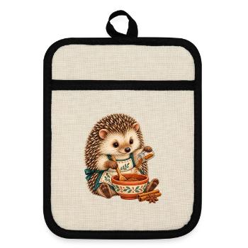 Igel mischt Gewürze - Topflappen mit Gummirückseite - Leinen/Schwarz  - Vorne