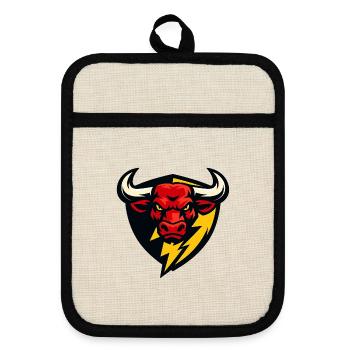 Roter Bullenblitz Schild - Topflappen mit Gummirückseite - Leinen/Schwarz  - Vorne