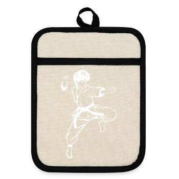 Karate Boy Sketch - Pot holders with rubber back - linen/black  - Front