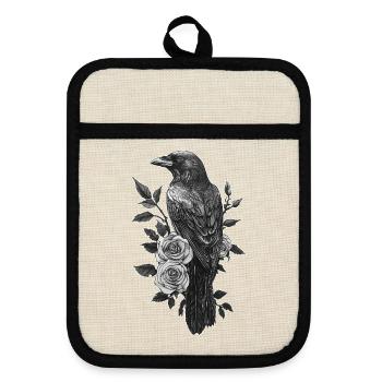 Raven - Pot holders with rubber back - linen/black  - Front