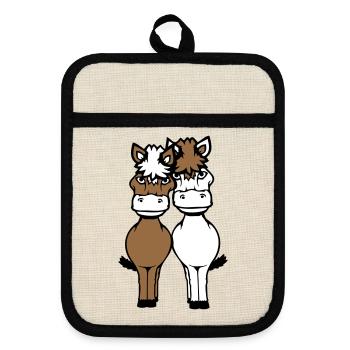 2 Chevaux Homme Femme Amoureux Amis Amour Équipe - Maniques avec dos en caoutchouc - lin/noir  - Devant