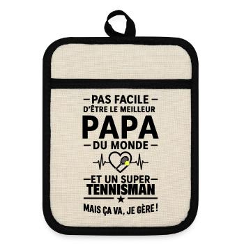 Cœur + Tennis – Super Papa Tennisman - Maniques avec dos en caoutchouc - lin/noir  - Devant