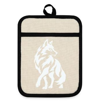 Wolfs Silhouette in Kontrast - Topflappen mit Gummirückseite - Leinen/Schwarz  - Vorne
