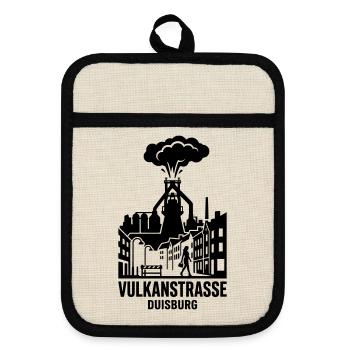 Duisburg Vulkanstraße - Topflappen mit Gummirückseite - Leinen/Schwarz  - Vorne