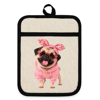 Mops Hund süßer Mops niedlicher Mops - Topflappen mit Gummirückseite - Leinen/Schwarz  - Vorne