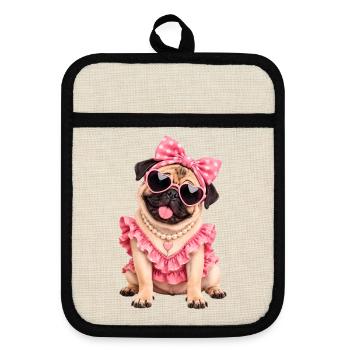Mops Hund süßer Mops niedlicher Mops - Topflappen mit Gummirückseite - Leinen/Schwarz  - Vorne