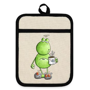 Tired morning grouch frog I overslept I coffee - Pot holders with rubber back - linen/black  - Front