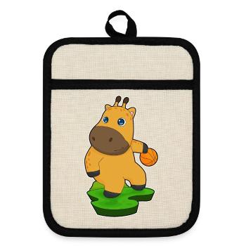 Giraffe Basketball Player Basketball - Pot holders with rubber back - linen/black  - Front