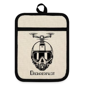 Drohnen-Pilot Kamera im Flug - Topflappen mit Gummirückseite - Leinen/Schwarz  - Vorne