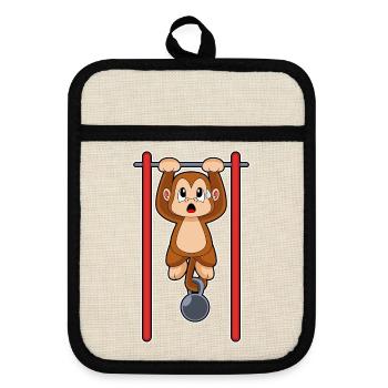 Monkey Bodybuilder Pull-ups Bodybuilding - Pot holders with rubber back - linen/black  - Front