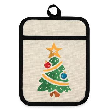 Christmas Tree Cartoon Illustration - Pot holders with rubber back - linen/black  - Front