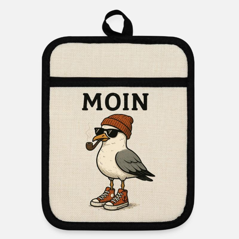 Moin Seagull Pygargue à queue blanche avec accessoires de style urbain - Maniques avec dos en caoutchouc - lin/noir 