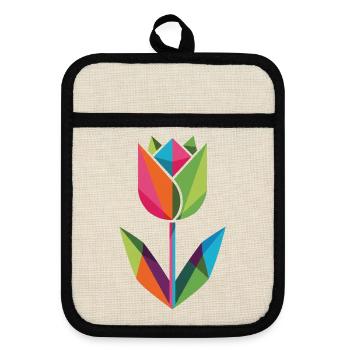 Tulipe géométrique aux couleurs du prisme - Maniques avec dos en caoutchouc - lin/noir  - Devant