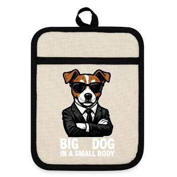 Jack Russell Terrier Anzug Chef Hund Geschenk - Pot holders with rubber back - linen/black  - Front