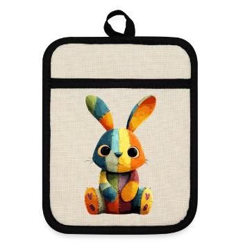 Patchwork Bunny Colour Festival - Pot holders with rubber back - linen/black  - Front