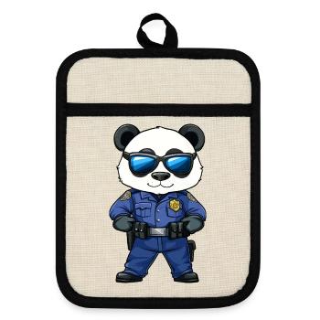 Police Panda - Pot holders with rubber back - linen/black  - Front